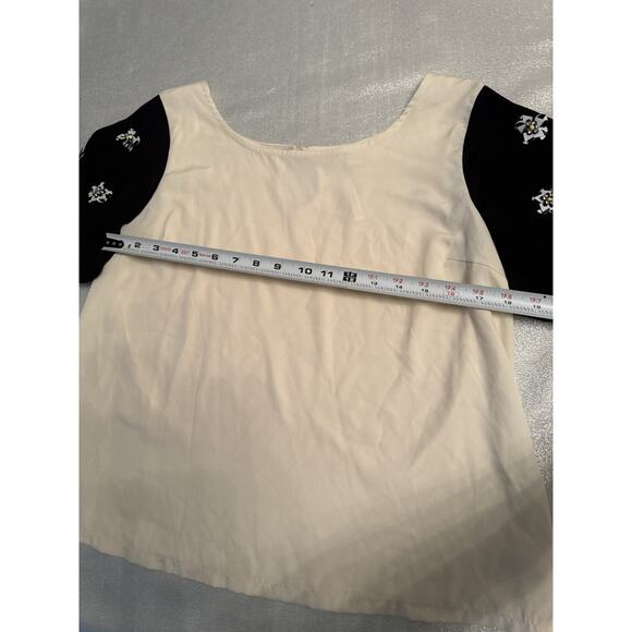 Lauren Conrad Women's Large Blouse Shirt Cream Black Sequin Flowers - Picture 3 of 7